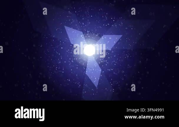 Abstract digital animation with a glowing central light and rotating ...