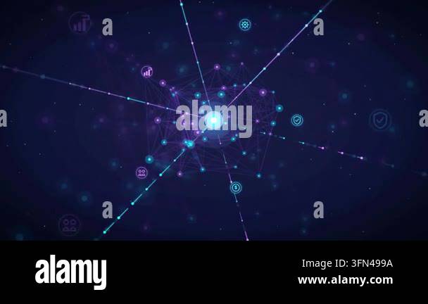 Abstract digital network with glowing nodes and connecting lines ...