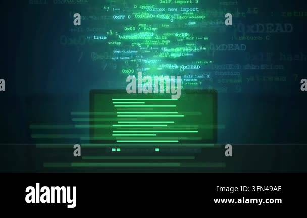 Abstract digital code streams flowing from a computer screen ...