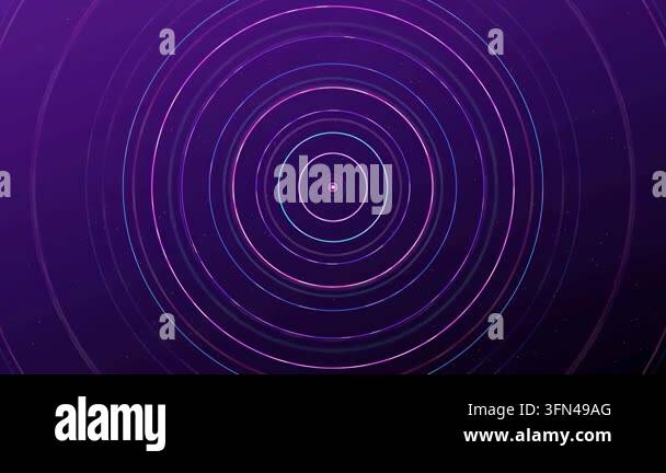 Abstract background with concentric circles and glowing particles ...