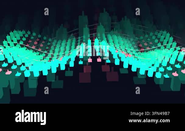 Abstract 3D visualization of financial data with rising and falling ...