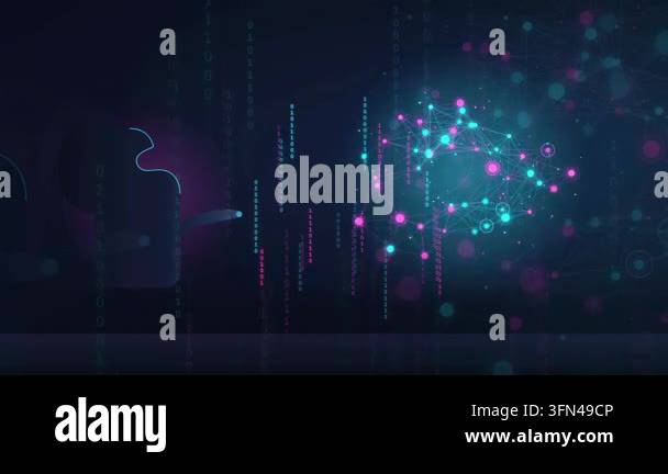 Abstract digital network with glowing nodes and lines, surrounded by ...