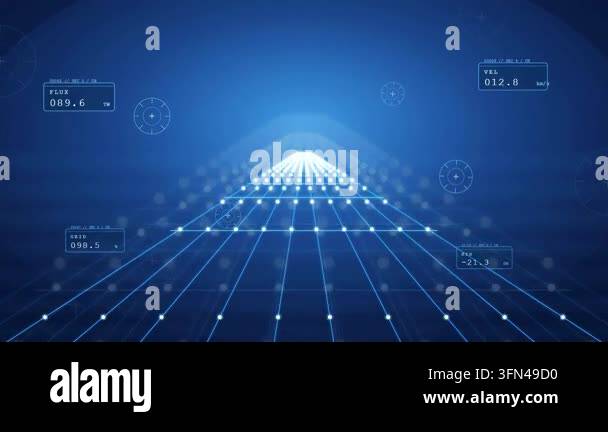 Futuristic digital interface with glowing lines and data readouts ...