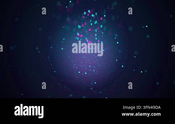 Abstract digital background with glowing binary code and particles ...