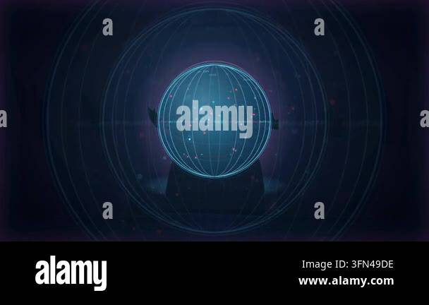 Abstract digital globe with glowing particles and data streams ...