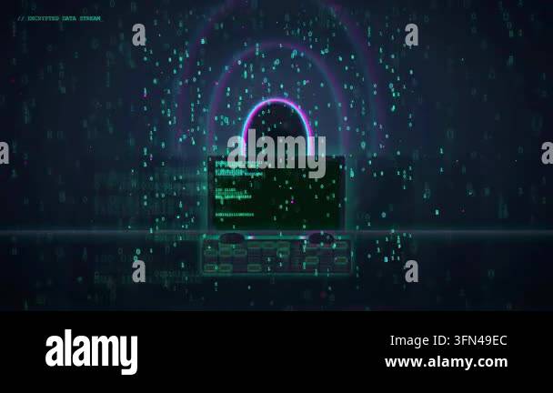 Digital security concept with a padlock icon formed by code and binary ...