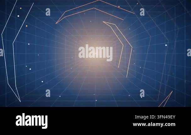 Abstract digital animation with glowing geometric shapes and particles ...