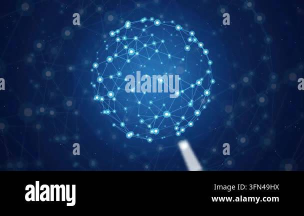 Abstract digital network sphere with glowing nodes and connections on a ...