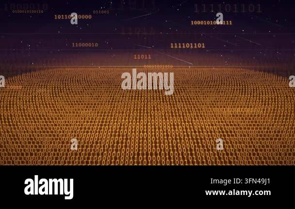 Abstract digital background with flowing binary code and glowing ...