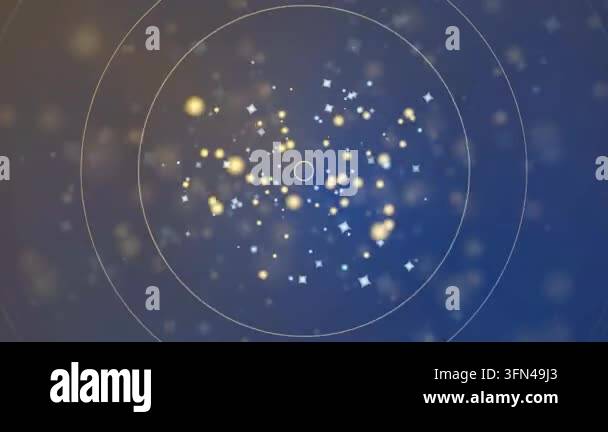 Abstract background with glowing particles and concentric circles ...