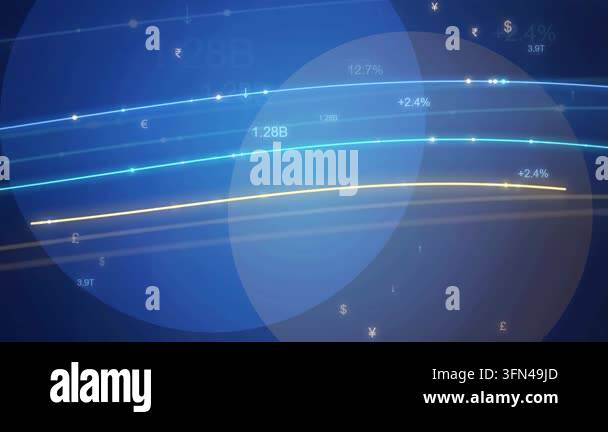 Abstract digital background with glowing lines and currency symbols ...