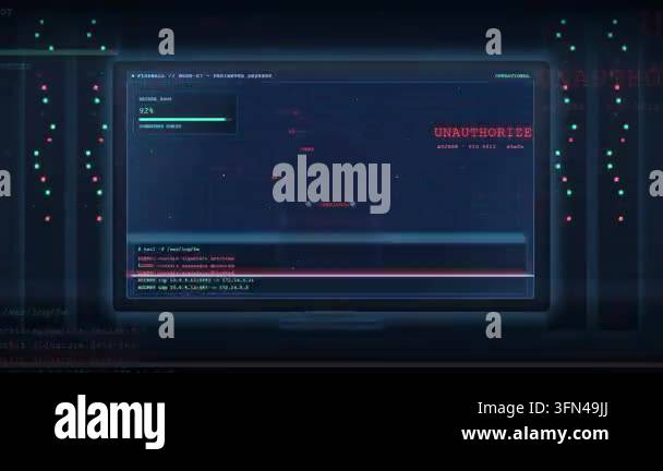 Digital screen displays unauthorized access attempt with progress bar ...