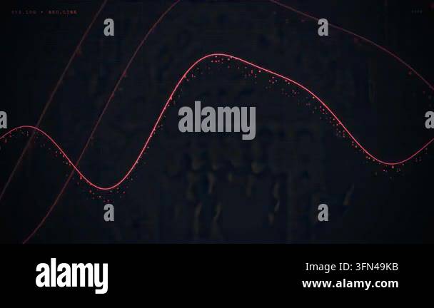 Abstract digital data visualization with glowing red lines and dots on ...