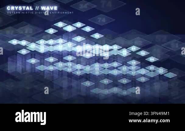 Abstract digital wave of glowing blue cubes with numbers, representing ...
