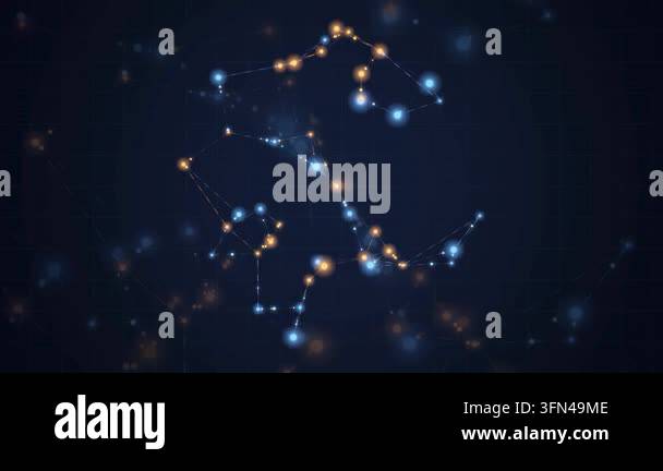Abstract network of glowing blue and orange dots connected by lines on ...