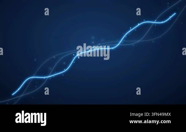 Abstract blue glowing wavy lines with particles on dark background ...
