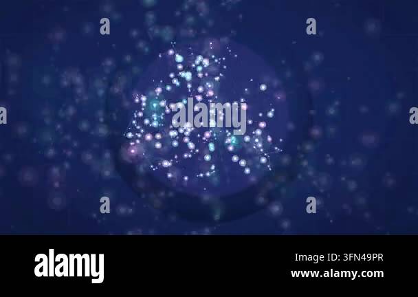 Abstract glowing particles forming a network structure in a dark blue ...