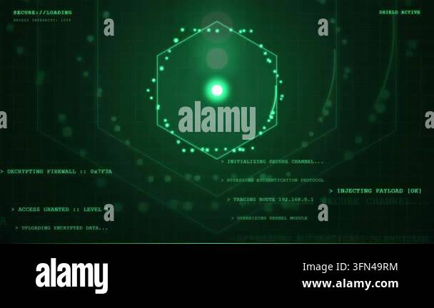 Digital interface displaying data processing and security protocols ...
