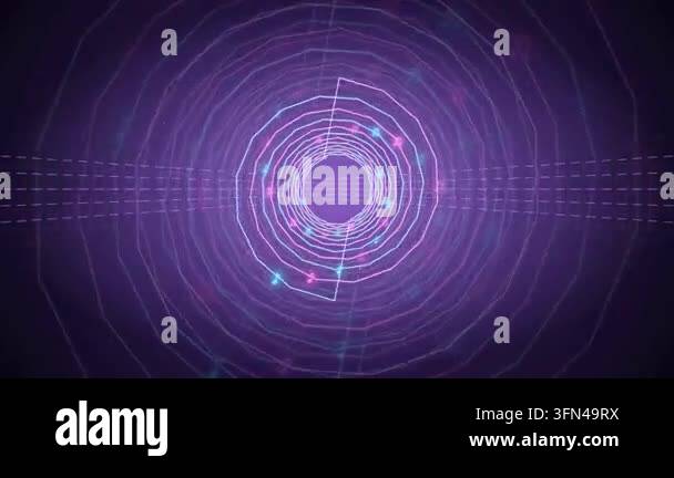 Abstract digital tunnel with glowing geometric shapes and particles ...