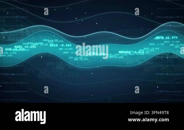 Abstract digital background with glowing wavy lines and stock market ...