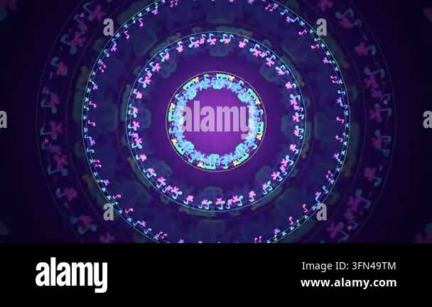 Abstract colorful circular motion graphics with musical notes and ...