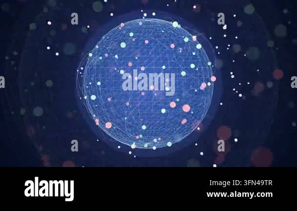 Abstract digital globe with glowing particles and network connections ...