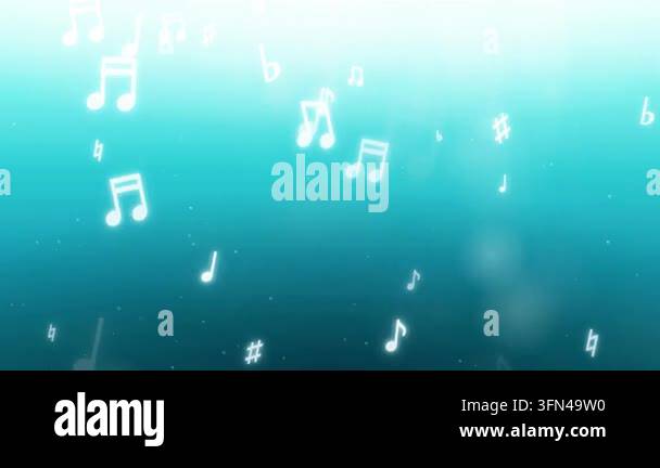 Animated background with glowing musical notes floating and swirling in ...