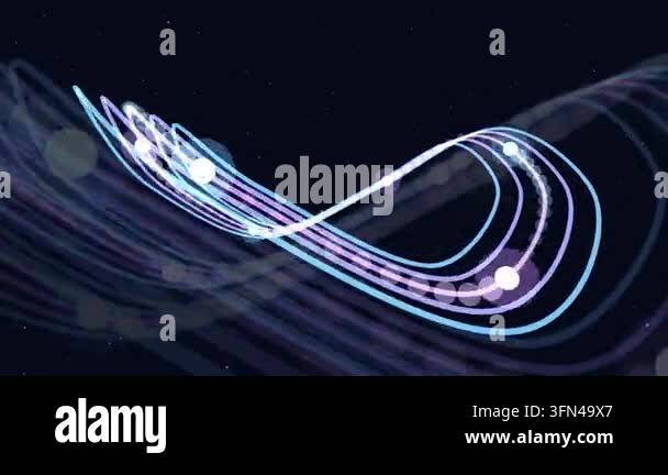 Abstract glowing lines and particles forming an infinity loop shape ...