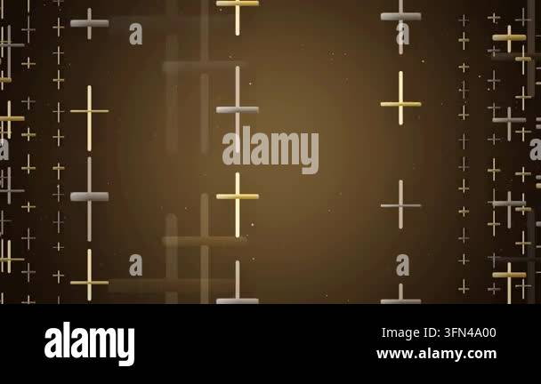 Abstract background with golden and silver crosses floating and ...