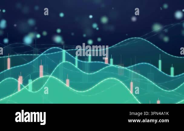 Abstract digital visualization of stock market data with glowing lines ...