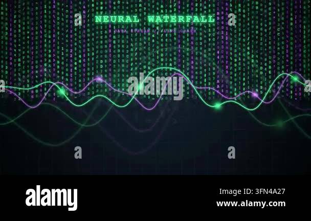 Abstract digital visualization of a neural network with a data stream ...