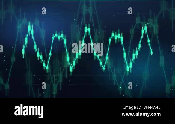Abstract digital graph with fluctuating green lines and glowing ...