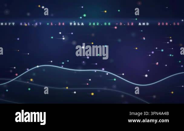 Abstract digital background with stock market data, glowing particles ...