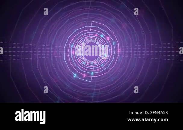 Abstract digital tunnel with glowing neon geometric shapes and ...
