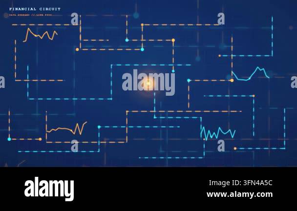 Abstract digital network with glowing lines and data charts moving on a ...