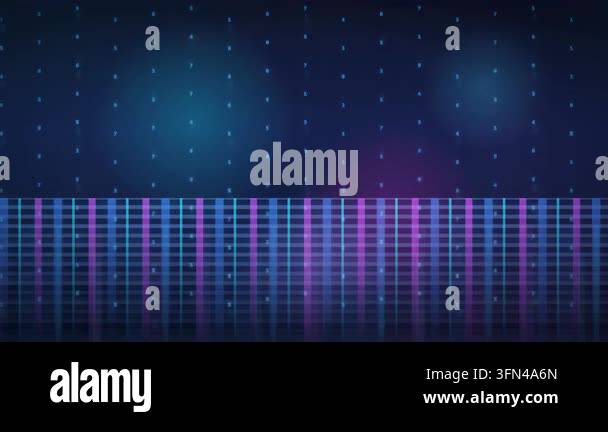 Abstract digital background with glowing neon grid and floating numbers ...