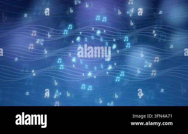 Abstract background with glowing musical notes and wavy lines, creating ...
