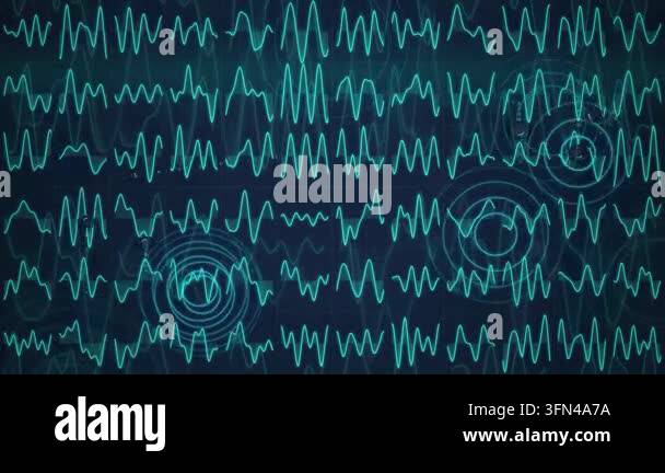 Abstract digital visualization of sound waves or brain activity ...