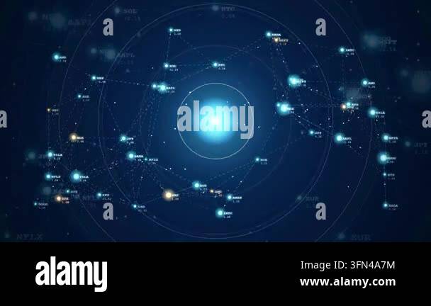 Abstract digital network of glowing nodes and connecting lines with ...