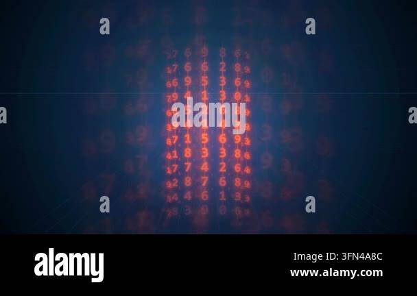 Abstract digital background with columns of glowing orange numbers on a ...
