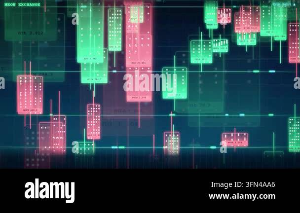 Abstract digital stock market data visualization with glowing neon ...