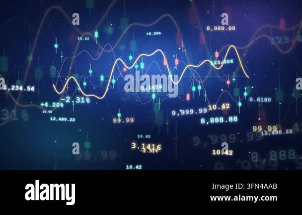 Abstract financial stock market data visualization with fluctuating ...