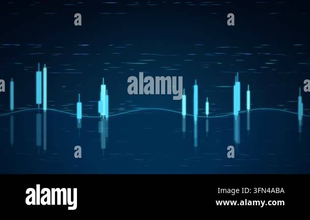 Abstract digital background with glowing blue candlestick chart and ...