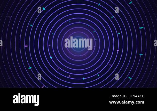 Abstract background with concentric circles and glowing particles ...