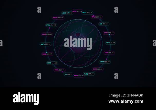 Abstract digital animation of a circular stock market graph with ...