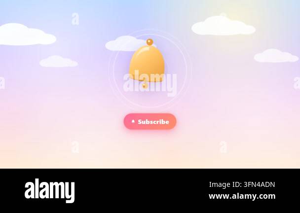 Animated bell icon with a subscribe button on a pastel sky background ...