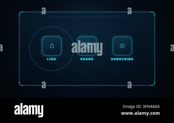 Futuristic digital interface displays animated icons for like, share ...