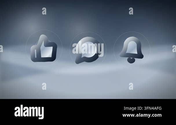 Animated social media icons for like, comment, and subscribe appear on ...