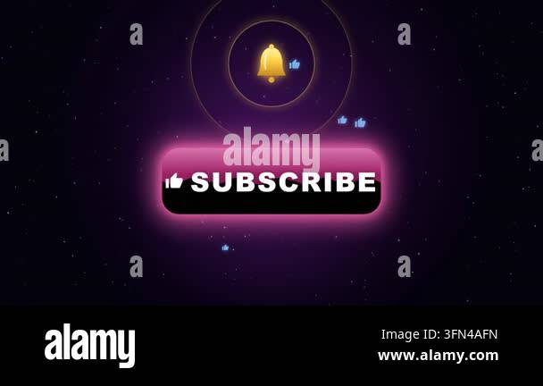 Animated subscribe button with a bell icon and like icons, set against ...