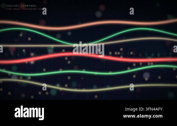 Abstract background of glowing neon lines and stock market candlestick ...